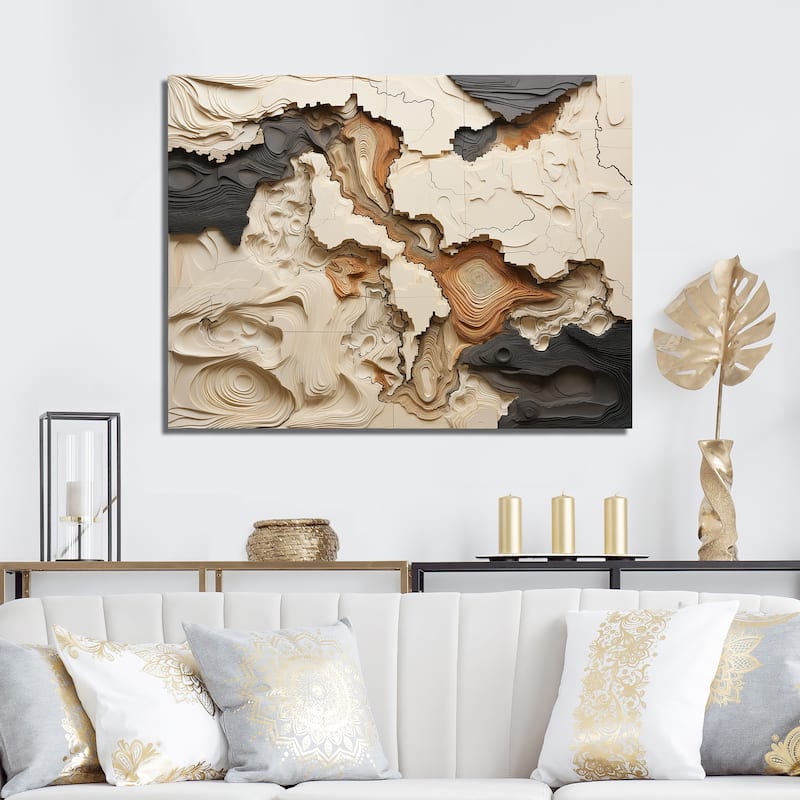 Designart "Beige And Brown African River Collage" Abstract Shapes Wall Art