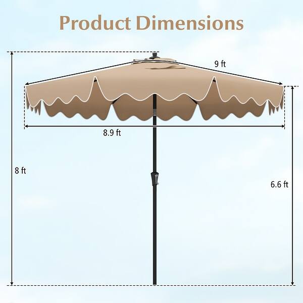 dimension image slide 1 of 3, Large 9x8 Feet Polyester Fabric Outdoor Patio Umbrella with Wind Vent and Push Button Tilt Crank Handle