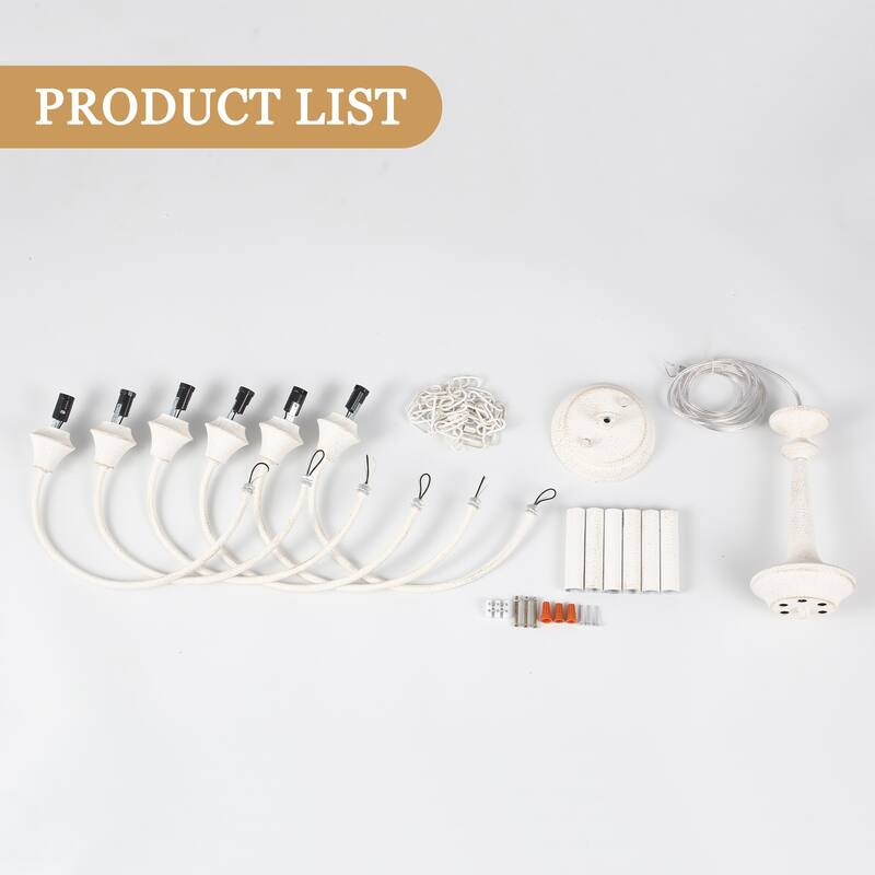 6-Light Modern Chandelier , Farmhouse Candle Chandelier for Dining Room Living Room Bedroom Kitchen - W24.4"x H15.55"