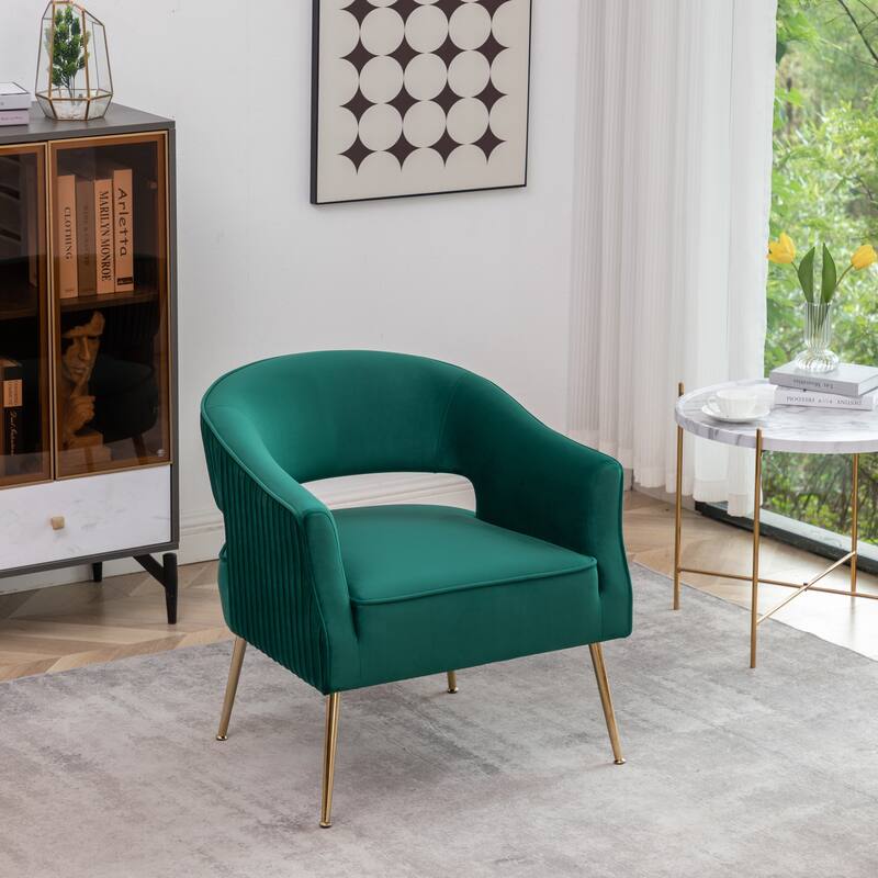 SEYNAR Modern Velvet Accent Arm Vanity Chair with Wingback and Gold Legs for Living Room