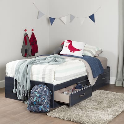 Twin Bed with Drawers - Kids Bedroom Furniture - Storage Bed - Blue Blueberry Finish