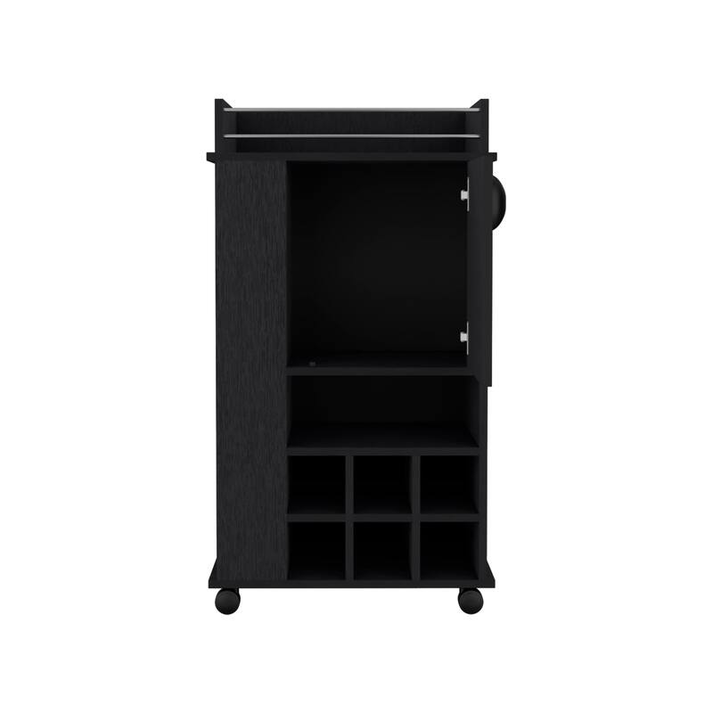 Rolling Bar Cart with 6 Wine Rack, White Finish, Pre-Drilled Holes & Easy Assembly for Home Use