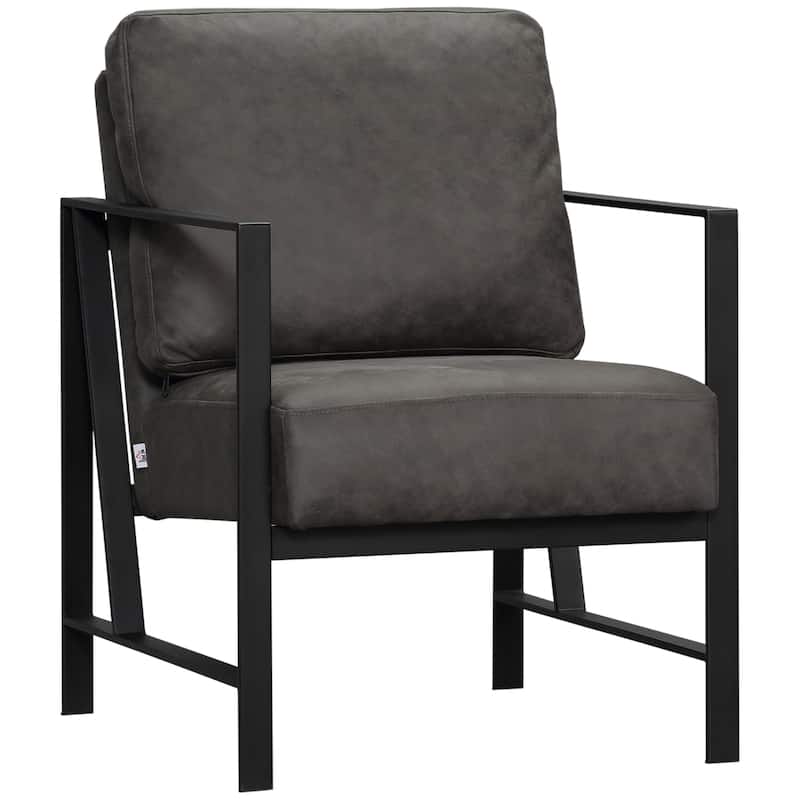 HOMCOM Industrial Accent Chairs with Cushioned Seat and Back, Upholstered Faux Leather Armchair for Bedroom, Living Room Chair