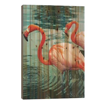Flamingo Print On Wood by Honeymoon Hotel - Multi-Color
