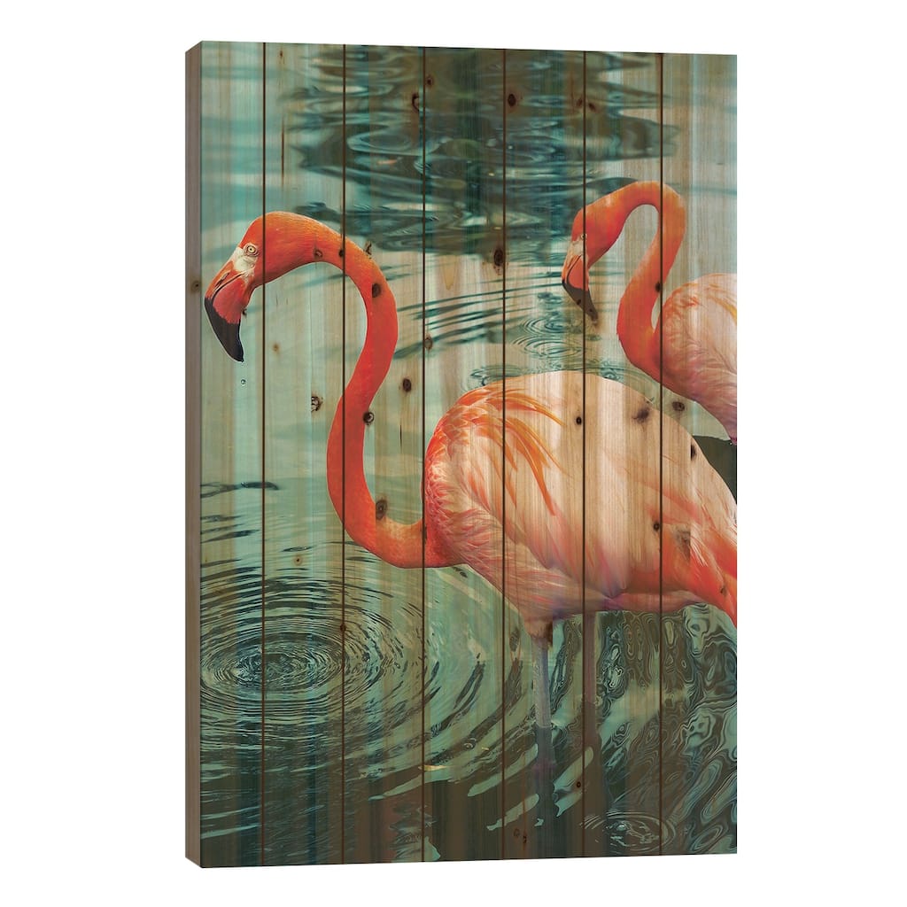 Flamingo Print On Wood by Honeymoon Hotel - Multi-Color