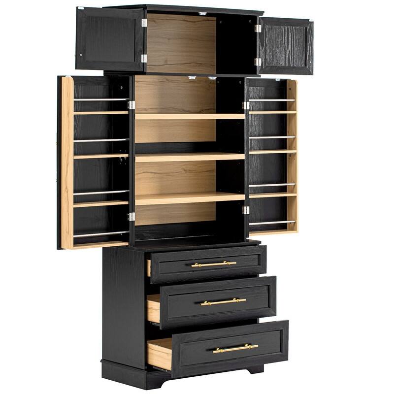 Farmhouse 78.2" Kitchen Pantry Cabinet with 4 Doors, 3 Adjustable Shelves and 3 Drawers