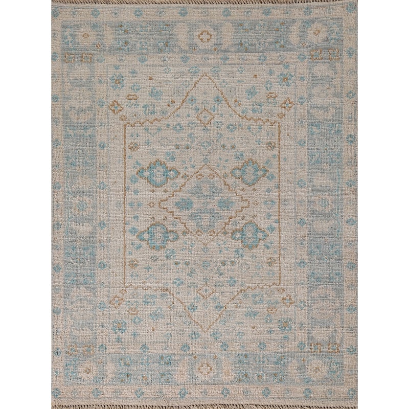 Turkish Oushak Vegetable Dye Accent Rug Handmade Wool Carpet - 2'11"x 3'11"