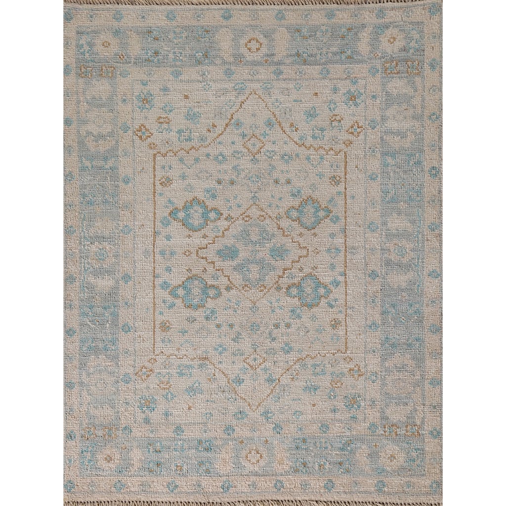Turkish Oushak Vegetable Dye Accent Rug Handmade Wool Carpet - 2'11"x 3'11"