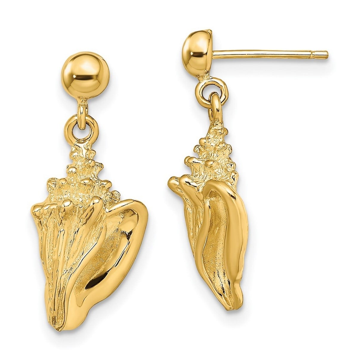 Curata 14k Yellow Gold Conch Shell Drop Dangle Earrings 22.3x10.1mm