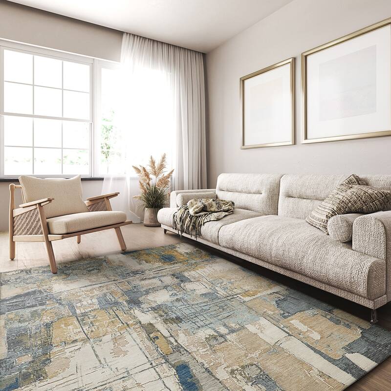 Infinity Handmade Wool/Nylon in Silver/Blue/Gray Area Rug