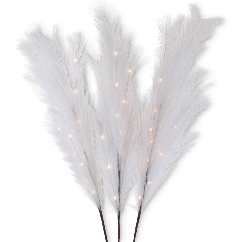 43.3 in H White Lighted Pampas Grass Branch