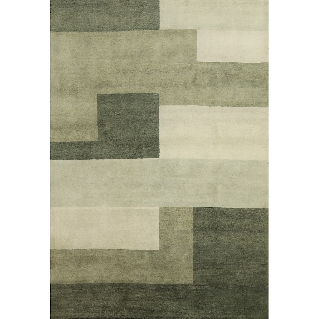 Hand Knotted Oriental 100% Wool Carpet Modern Geometric Green Gabbeh Area Rug - 7' 10'' X 6' 7''