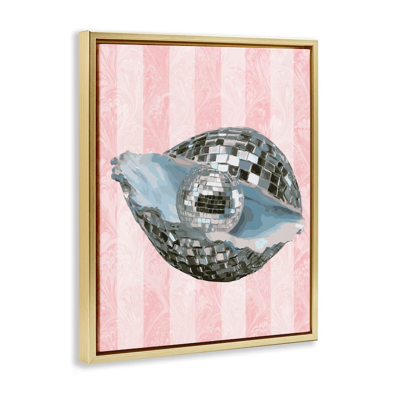 Stupell Disco Oyster on Stripes Framed Floater Canvas Wall Art Design By Lil' Rue