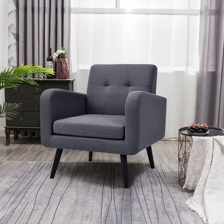 Mid-Century Modern Linen Upholstered Accent Chair with Wooden Legs - 29.5 L x 29.5 W x 32.5 H (inches)