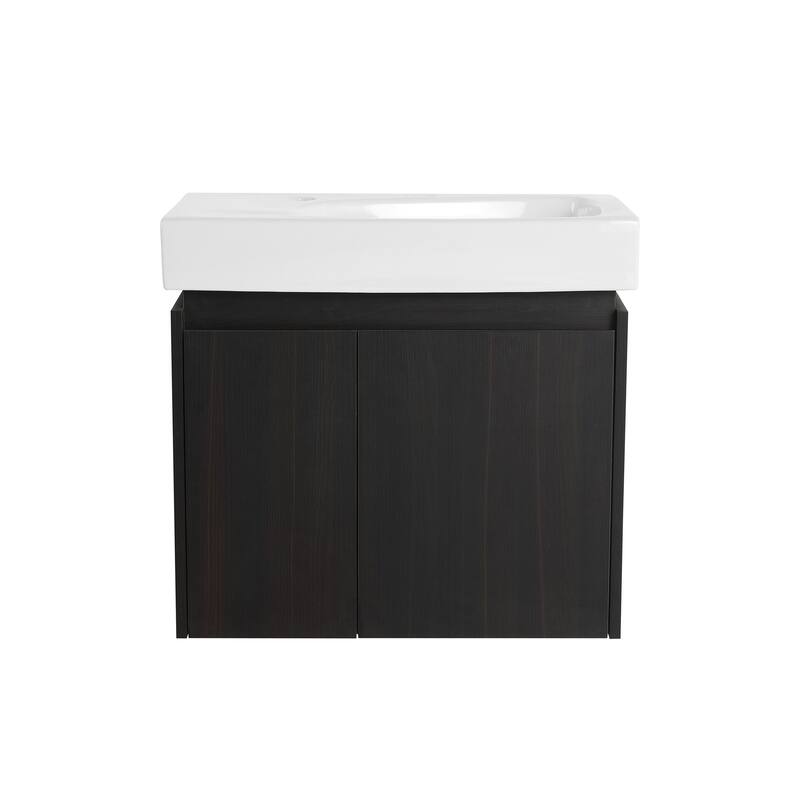24 in. W x 14 in. D x 21 in. H Single Sink Wall Mounted Bath Vanity with White Ceramic Top - 24" x 14"