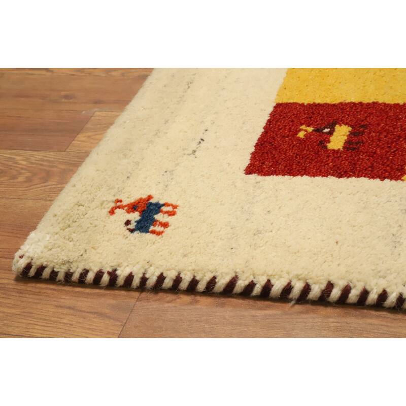 Hand Knotted Oriental 100% Wool Carpet Tribal Animal Pictorial Multi-Colored Gabbeh Area Rug - 4' 1'' X 2' 3''