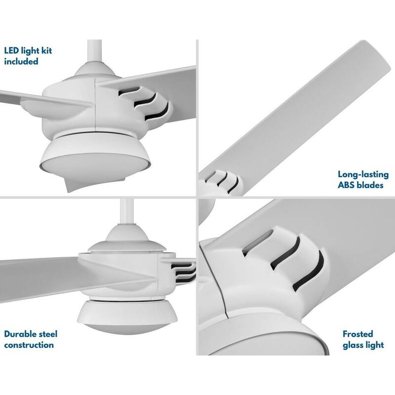 Edwidge Collection 3-Blade White 52-Inch DC Motor LED Contemporary Ceiling Fan - 52 in x 52 in x 13.55 in - 52 in x 52 in x 13.55 in - Push Button Switch