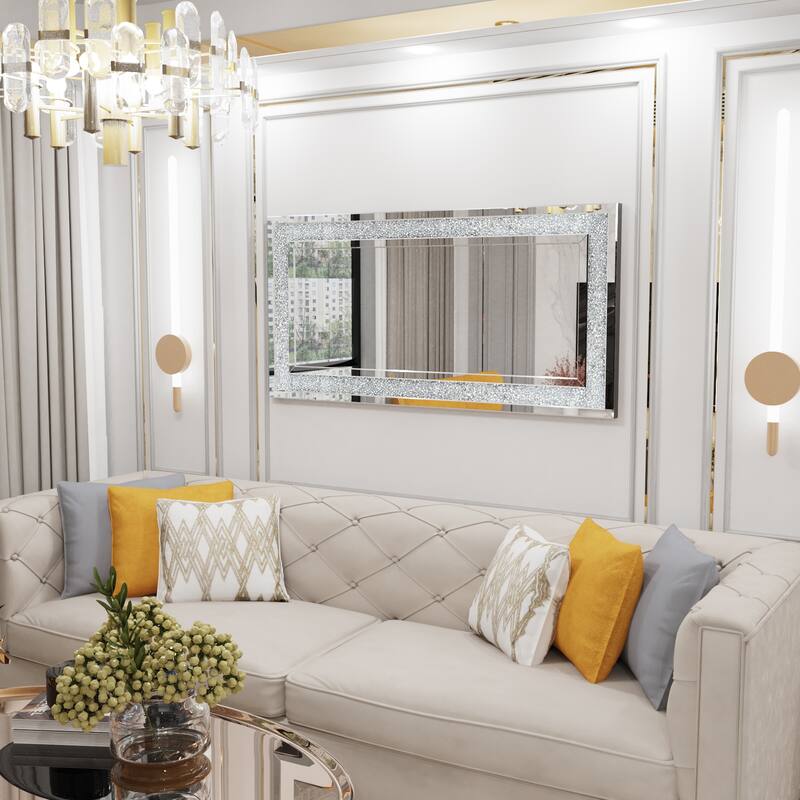 Large Sparkling Crystals Diamond Embedded Venetian Wall Mirror - 48" x 24"