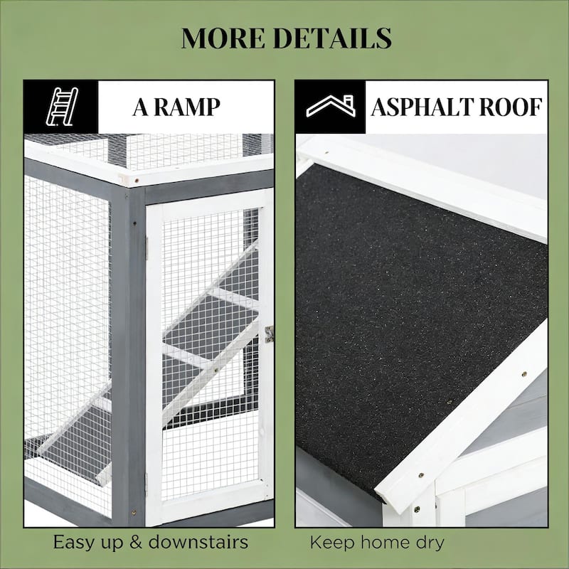 Spacious Pet House,Weatherproof Wooden Rabbit Hutch is designed for convenient cleaning - Gray,White