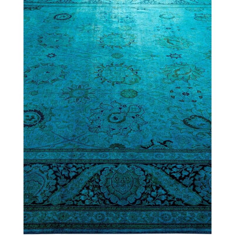 Overton Hand Knotted Wool Vintage Inspired Modern Contemporary Overdyed Blue Area Rug - 8' 2" x 8' 5"