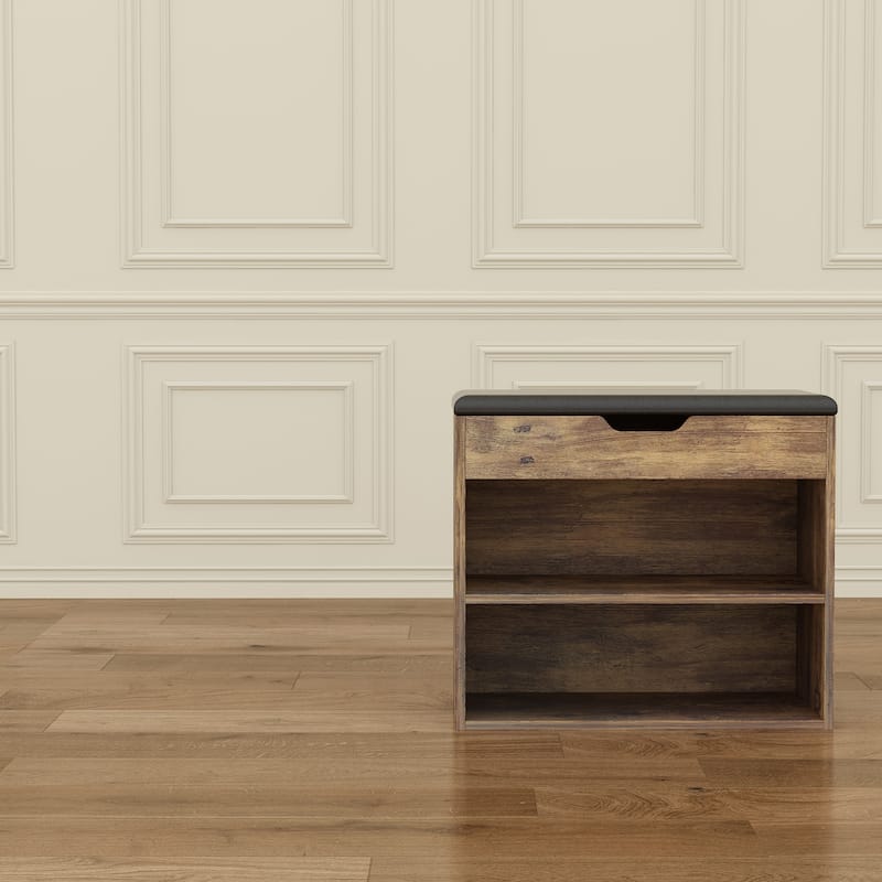 24" Rustic Entryway Shoe Storage Bench Open Shelf (6 Pairs) Shoe Storage Cabinet