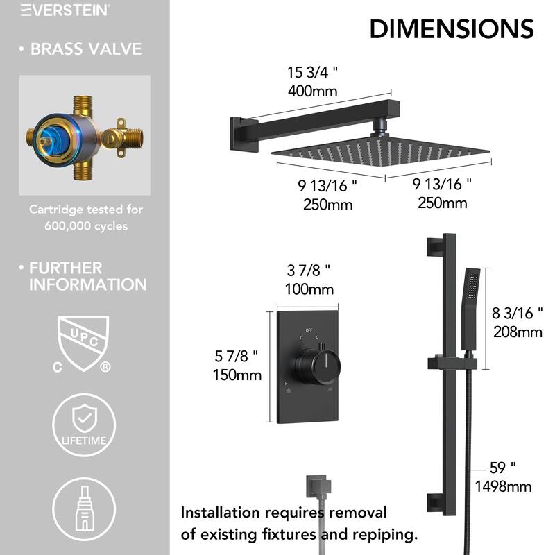 Slide Bar High-Pressure Balancing Shower System 10" Rainfall Shower Head with Handheld Shower
