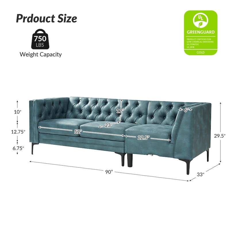 Moira Transitional Genuine Leather Corner Sectional with tufted Back and Metal Leg by HULALA HOME