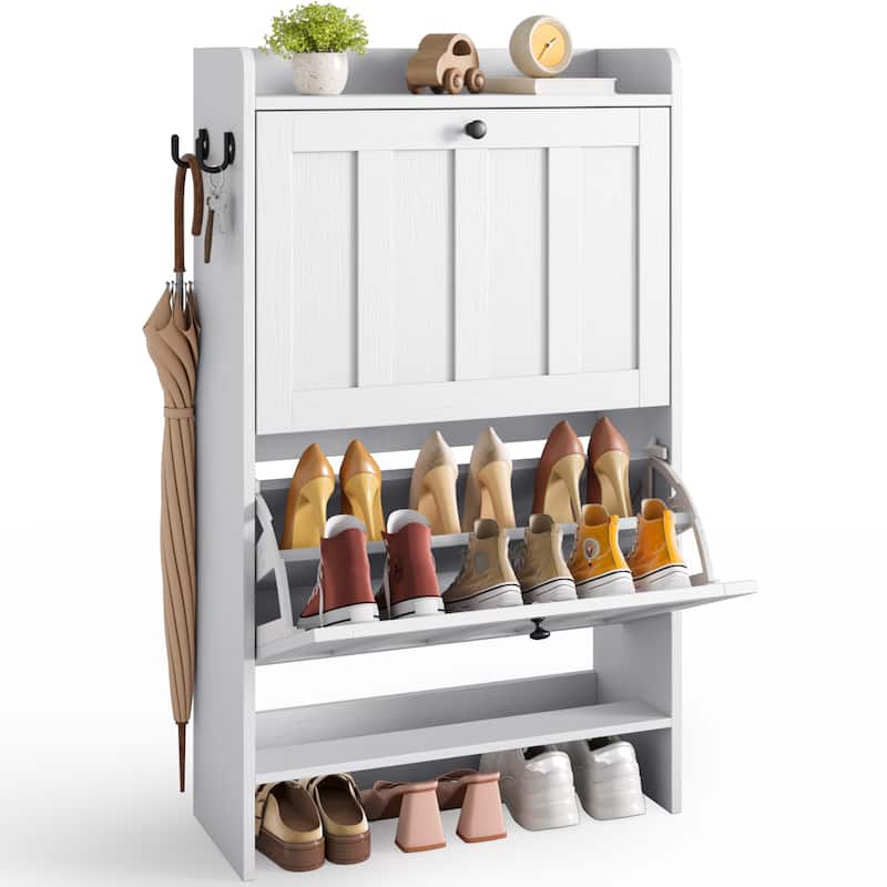 Shoe Cabinet with Flip Drawers, Slim Shoe Storage Cabinet for Entryway, Freestanding Narrow Rack with Open Storage