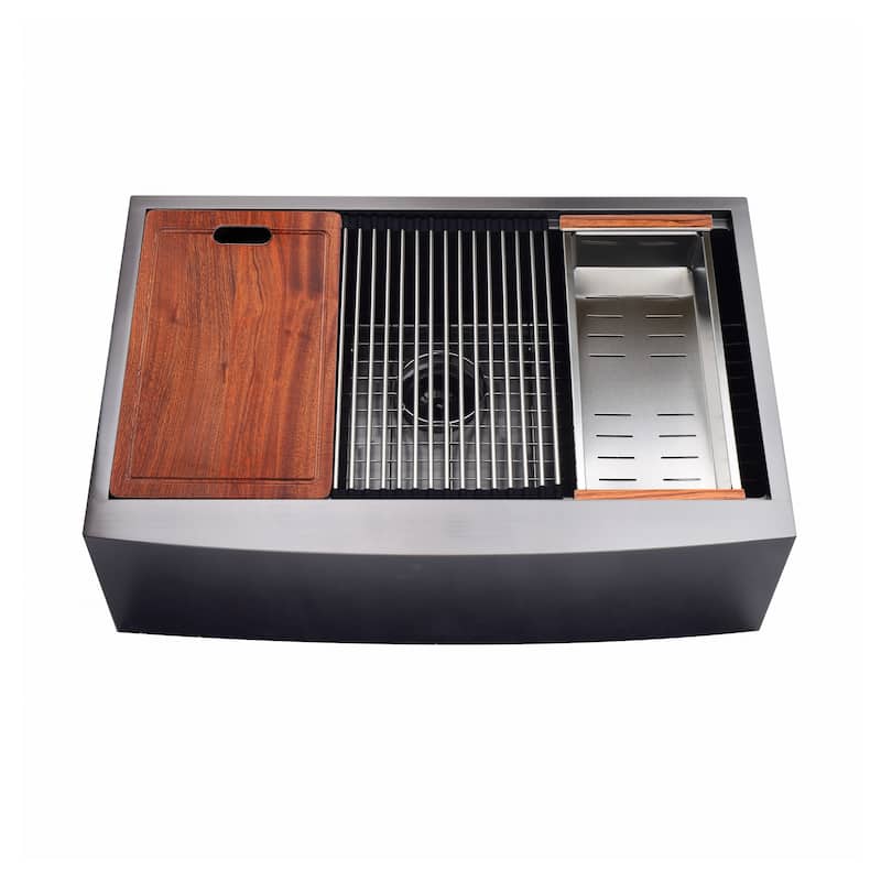 DORNBERG 30"L × 21"W Workstation Kitchen Sink with Accessory Kit - Matte Black