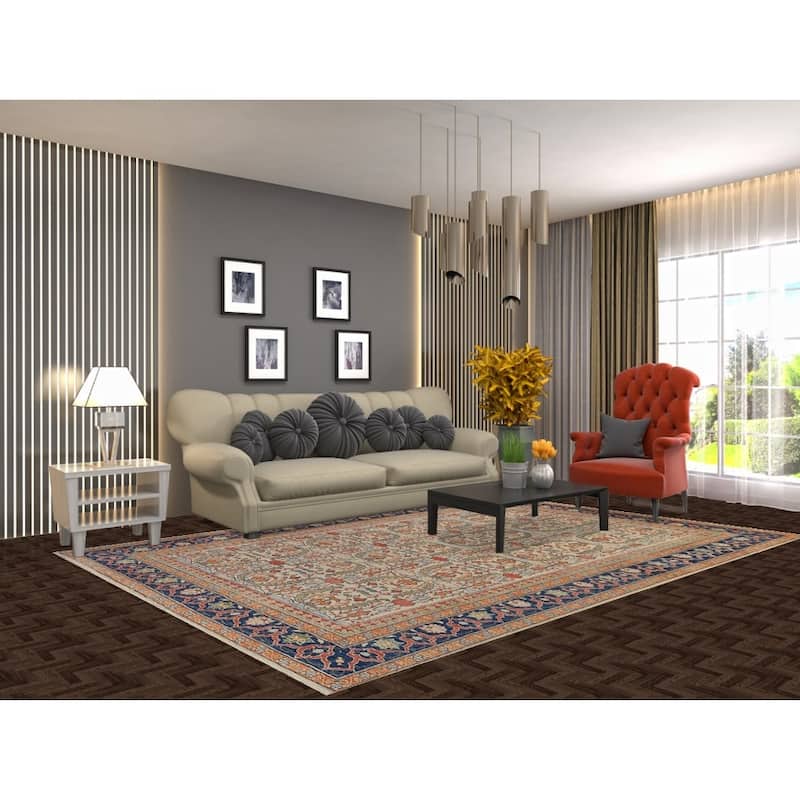 All-Over Heriz Serapi Vegetable Dye Area Rug Handmade Wool Carpet - 6'11"x 9'10"