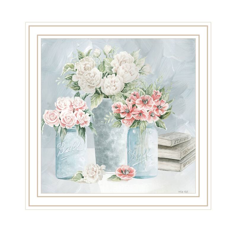 TrendyDecor4U Contemporary "Pastel Peonies Pretties" Framed Print Wall Art - White