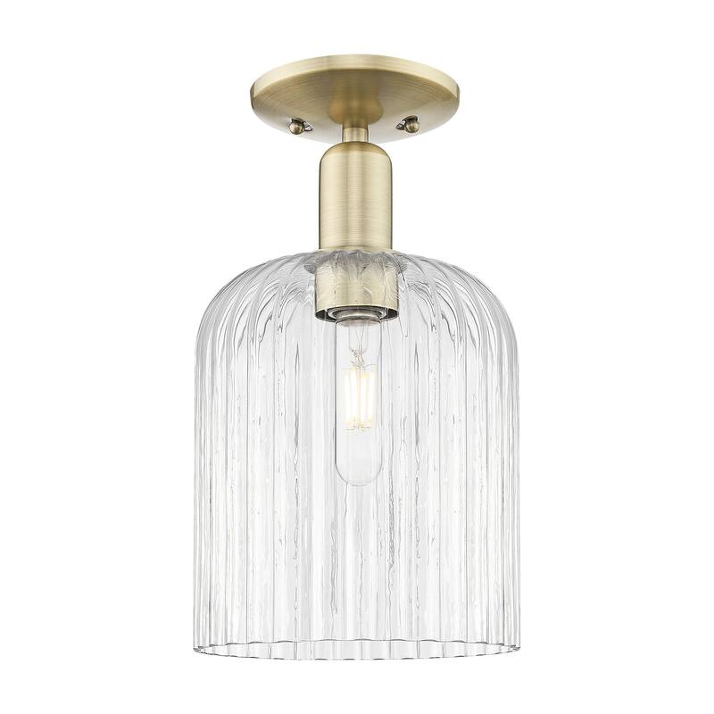 Innovations Lighting 716-1C-14-8 Bridal Veil Semi-Flush Bridal Veil 8" - Antique Brass / Clear
