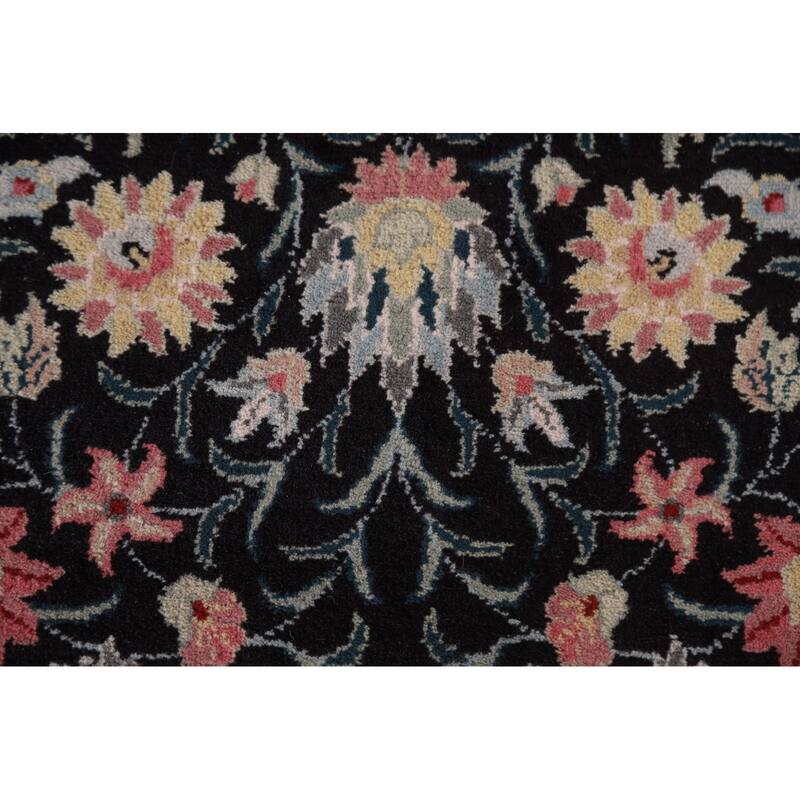 Hand Knotted Oriental 100% Wool Carpet Traditional Floral Black Kashan Runner Rug - 7' 8'' X 2' 6''