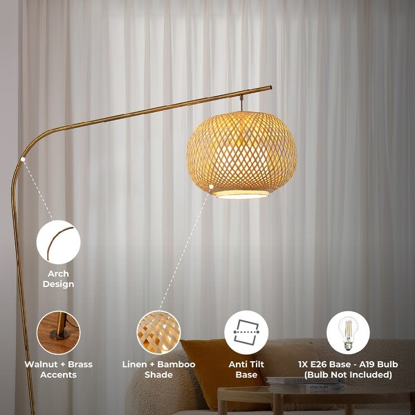 Fos - Bohemian Chic Floor Lamp with Woven Bamboo & Linen Shade