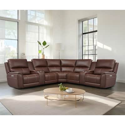 7PCS, 3 power Recliners, Double Width Genuine Leather Reclining Sectional with USB & USB-C Ports