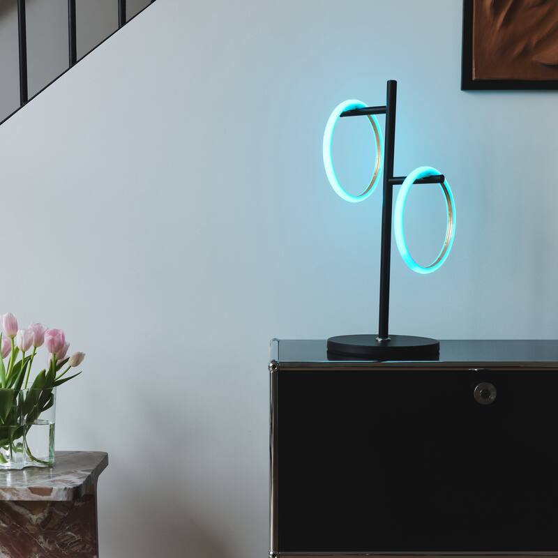 Brightech Saturn 21 in. Classic Black Industrial Integrated LED Desk Table Lamp with Built-In Color Changing Function