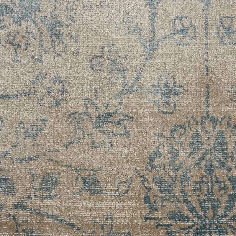 Desert Skies Vintage Floral Beige Blue Area Rug