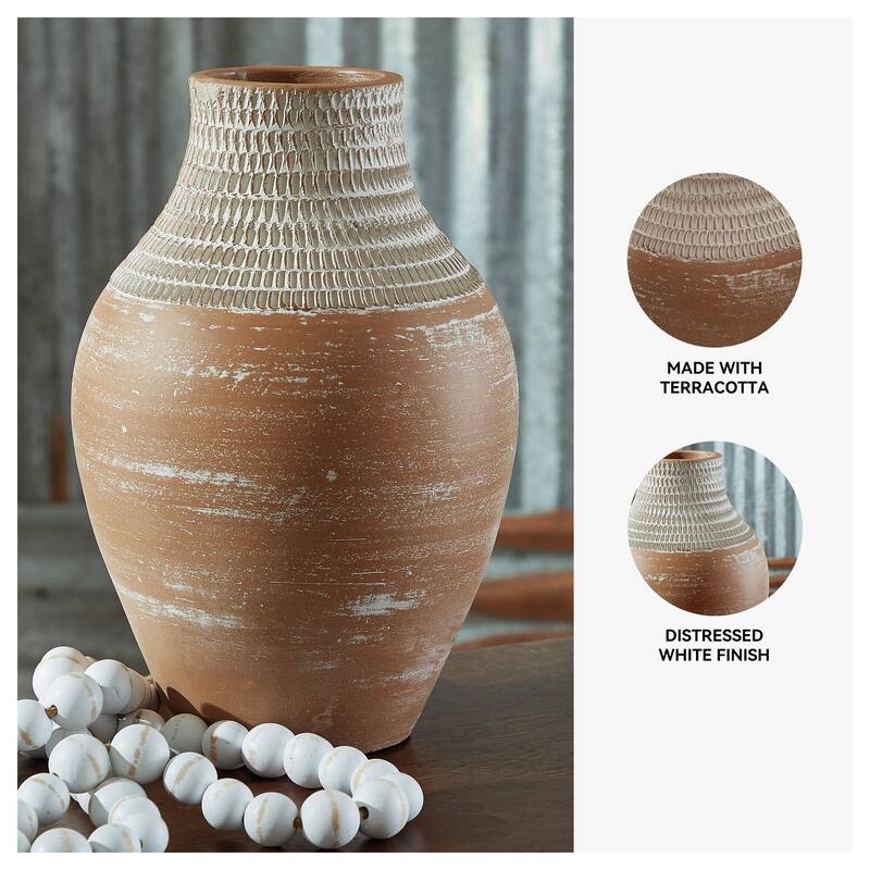 Signature Design by Ashley Reclove Distressed White/Brown Vase