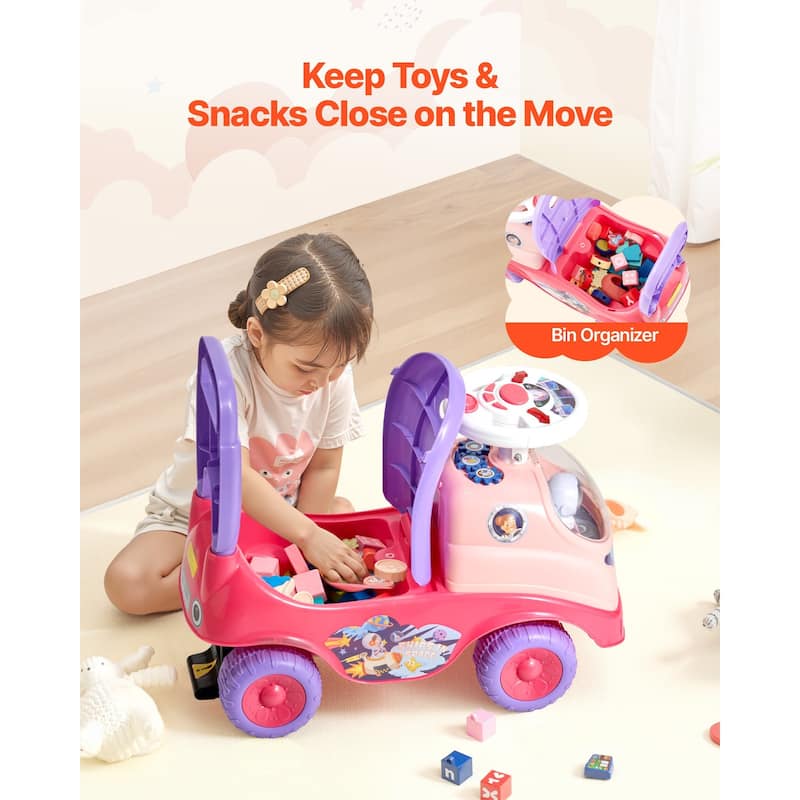 Kids Ride-On Toy with Horn, Music, and Foot-to-Floor Walker - 19.7 x 9.4 x 16.9 in