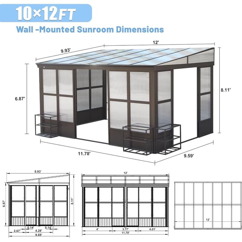 GDFStudio - Terry All-Season Aluminum Sunroom with Detachable Polycarbonate Panels and Lockable Sliding Doors