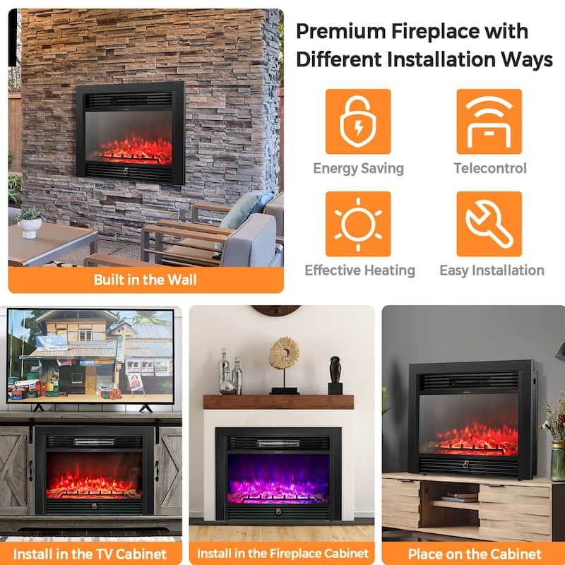 28.5'' Fireplace Electric Embedded Insert Heater Glass Log Flame - 28.5'' x 6'' x 21'' (L x W x H)
