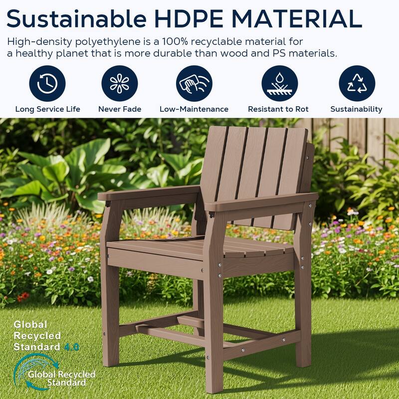 2-Piece Plastic HDPE Patio Dining Chair with 19.69 in Wide Seat - N/A