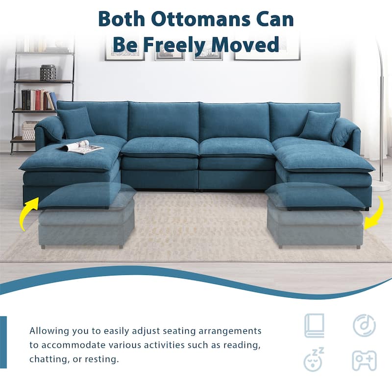 Chenille Modular U Shaped Sectional Sofa with Double Cushions