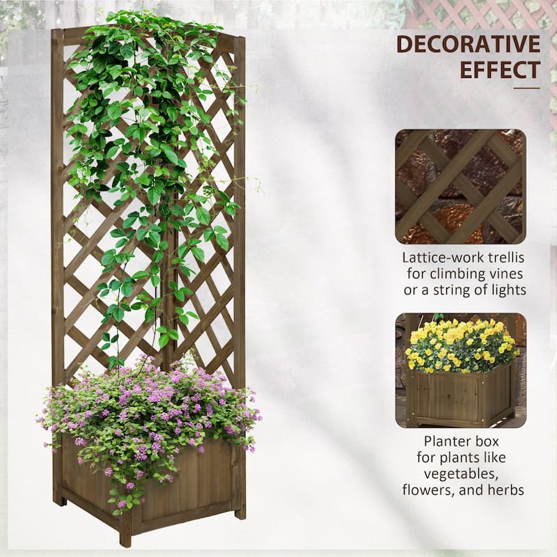 Modern Style Garden Bed Freestanding Corner Planters with Trellis, for Climbing Plants Flowers and Planting Carbonization