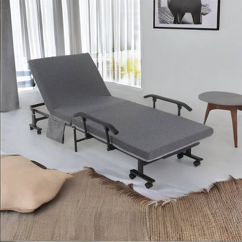 Folding Bed with Portable Foldable Guest Bed and Metal Frame on Wheels