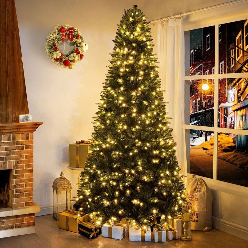 Traditional Artificial Christmas Tree with Lights, Prelit Christmas Tree, Pine Fir Christmas Tree with LED Lights
