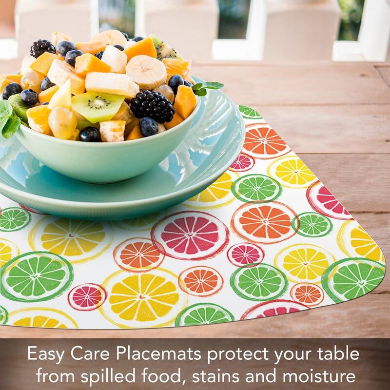Fruity Summer Wedge Shaped Reversible Easy Care Flexible Plastic Placemat 4 Pack Made in The USA 17.75" x 11.25" Easily Wipes