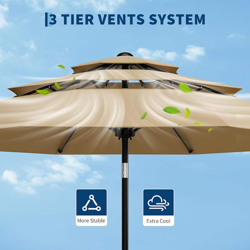 10Ft 3-Tier Patio Umbrella, with Vents, Easy Crank & Tilt