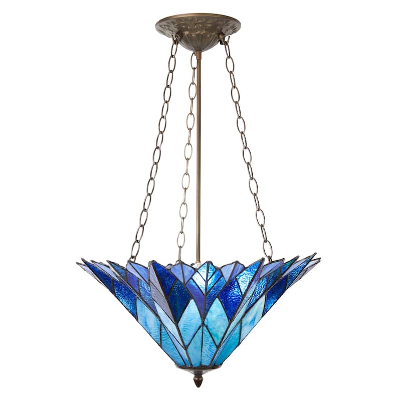 Tiffany-Style River of Goods Aqua/Blue/Purple Stained Glass 20.25-Inch Pendant Light - 20.25" x 20.25" x 28" - 20.25" x 20.25" x 28" - Blue/Antique Bronze