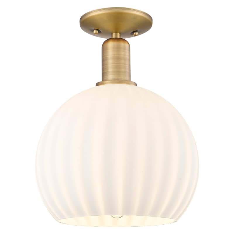 Innovations Lighting 716-1C-14-10 White Venetian Semi-Flush White - Brushed Brass / White Venetian